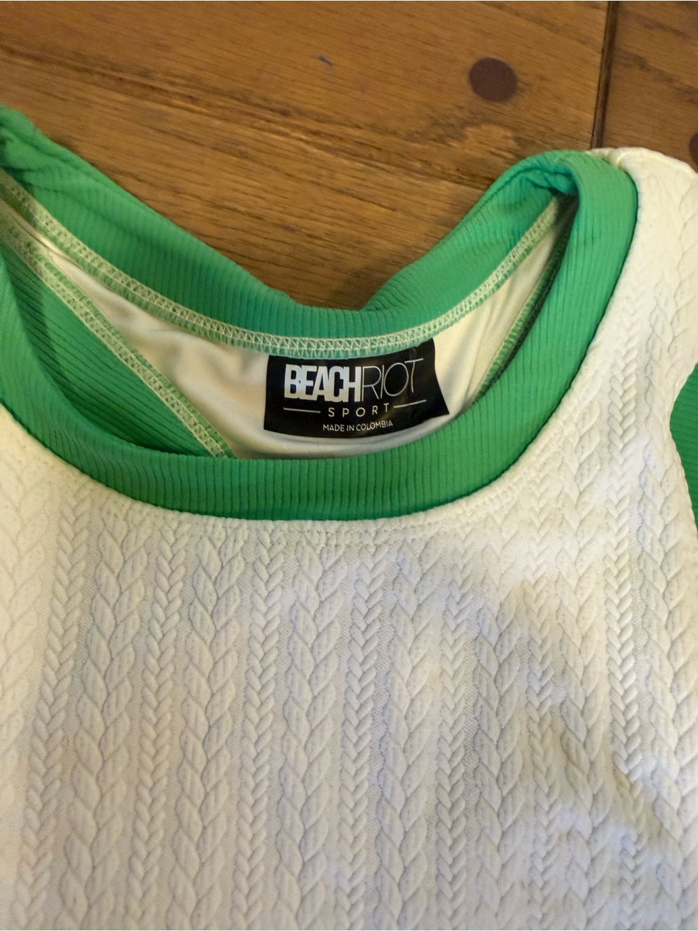 Beach Riot White Textured Racerback Crop with Green Trim - Picture 3 of 3
